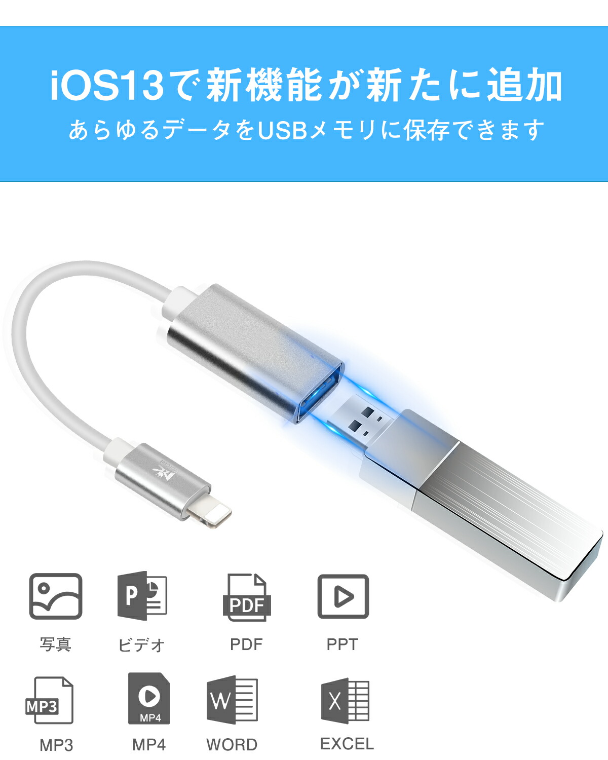 RoiCiel OTG Lightningケーブル超大電流型 500maまで対応 USBA(メス
