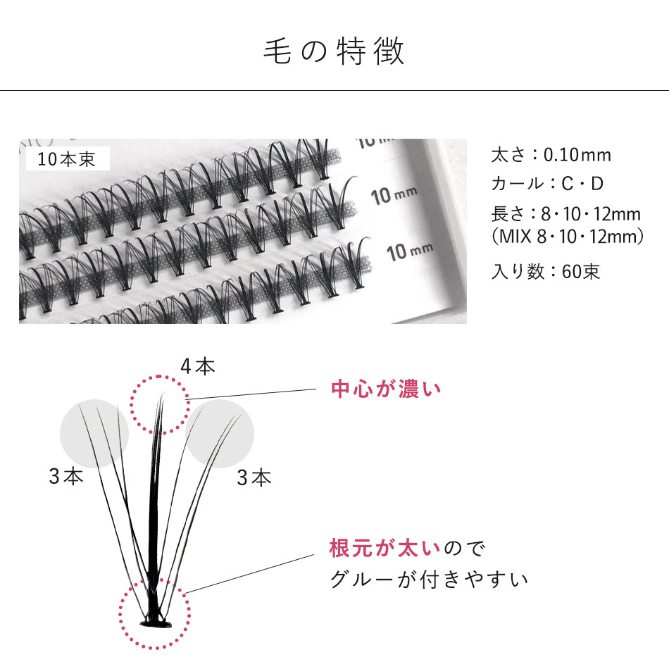 セルフマツエク ツノラッシュ10本束 中心太め セルフ マツエク まつ毛エクステ ボリュームラッシュ 束タイプ メール便 :MT:まつげエクステ・美容商材  korie - 通販 - Yahoo!ショッピング
