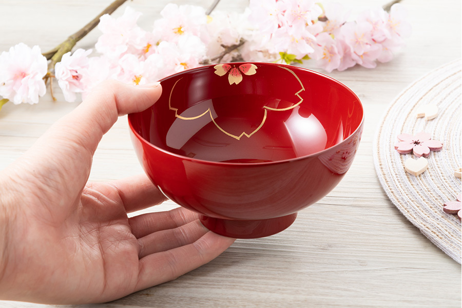 桜 仙才 夫婦椀 ペア 赤黒 越前漆器 お椀 漆器 食洗器OK ギフト