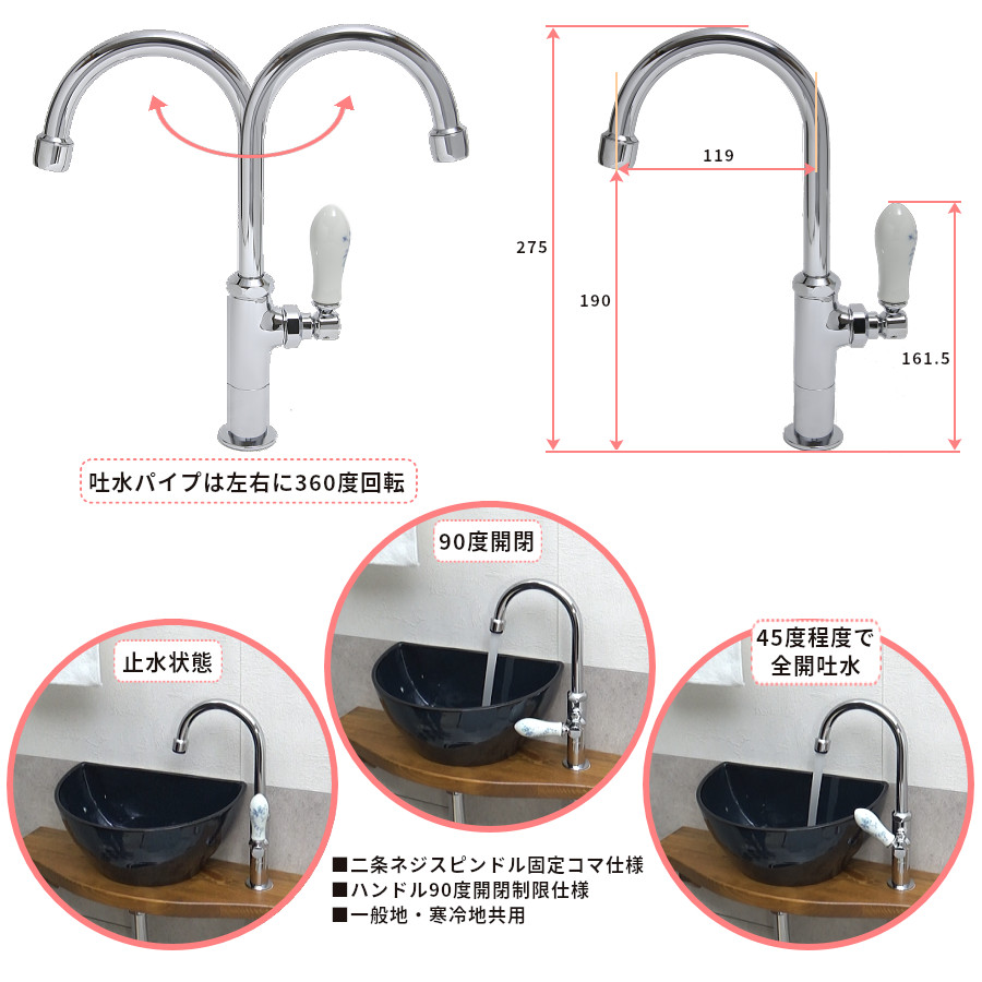単水栓 シングルレバー 蛇口 手洗器 手洗器用 水栓 レバーハンドル 立