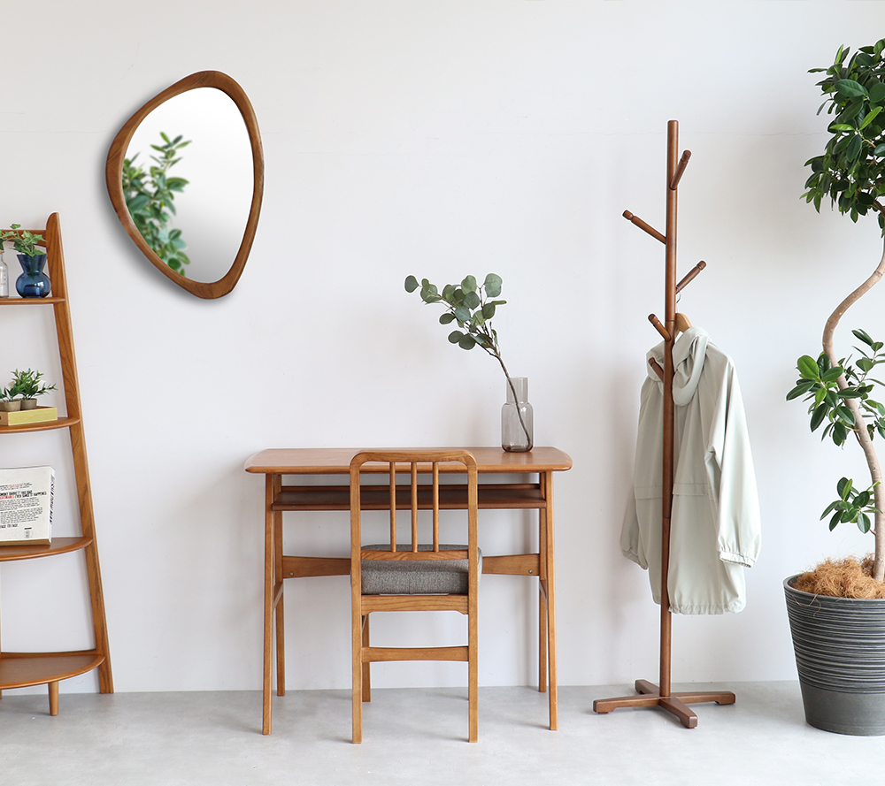 ICHIBA ウォールミラー 鏡 ミラー 壁掛けミラー 玄関 天然木 木製