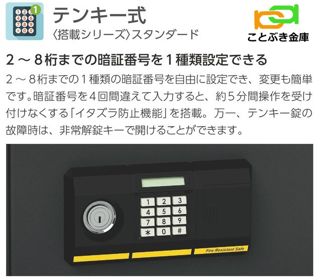 金庫 小型 家庭用 テンキー式 耐火金庫 BSS-PK エーコー EIKO