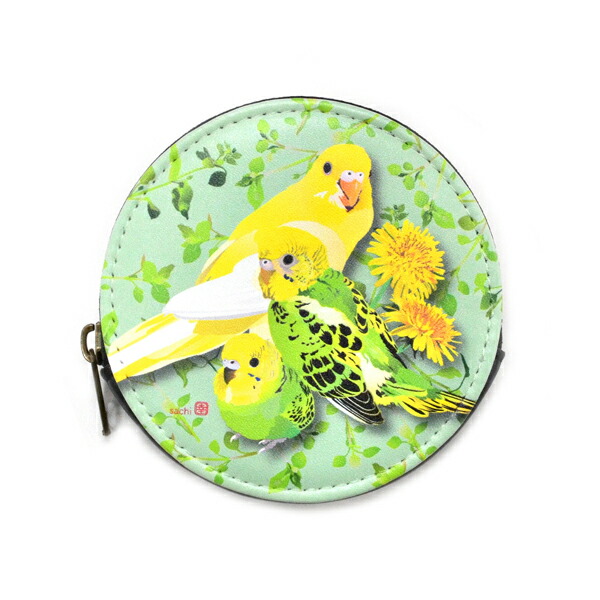 ♡値下中♡キタムラ　鳥　インコ　ポーチ　コインケース　キーケス とりアート】コインケース セキセイインコとひよこ草 《丸型