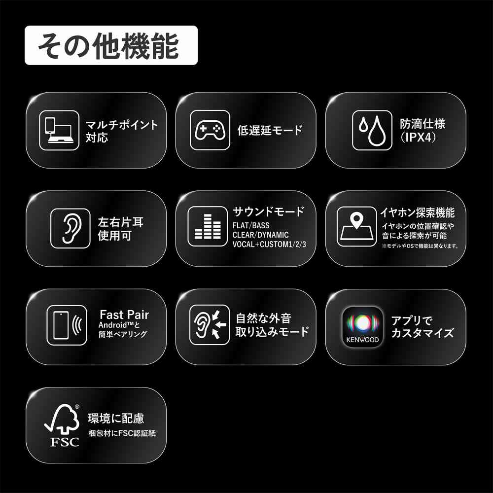 ケンウッド KENWOOD GLASS Core 高音質 ワイヤレス イヤホン KH-CRZ90T