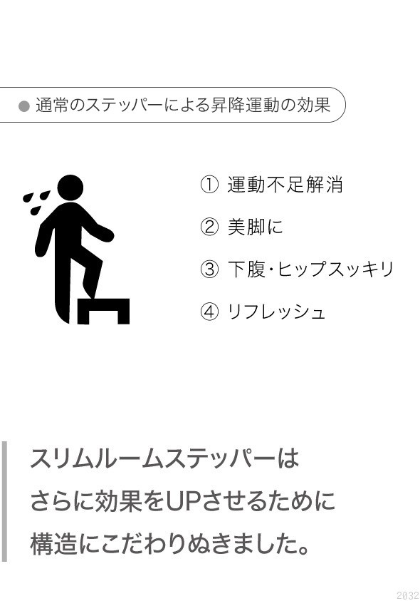 一般的な昇降運動に加えて、スリムルームステッパーはさらに効果をUPさせるために構造にこだわりぬきました。