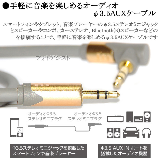 【互換品】FUJITSU/富士通対応 ステレオミニプラグ 3.5mm AUXオーディオケーブル  5.0m 直型-L型  Part.9｜kou511125｜02