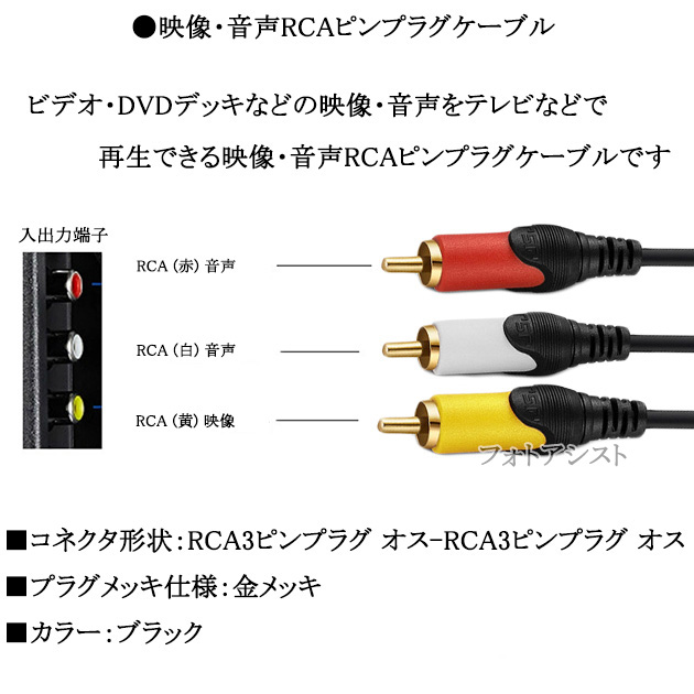 【互換品】panasonic/パナソニック対応 AVケーブル 3色RCAプラグ 1.8m (3RCAオス - 3RCAオス) 赤・白・黄  Part.3　送料無料【メール便の場合】｜kou511125｜03