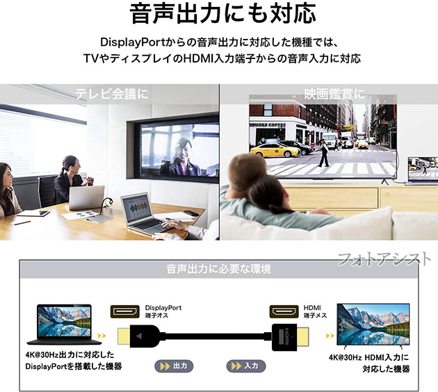 NEC 【互換品】NEC対応 DisplayPort から HDMI 変換ケーブル 3.0m 4K