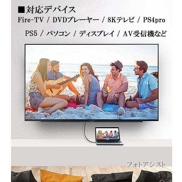 互換品】TCL対応 HDMI 2.1規格ケーブル 8K対応 A-A 2.0m 黒 : フォト