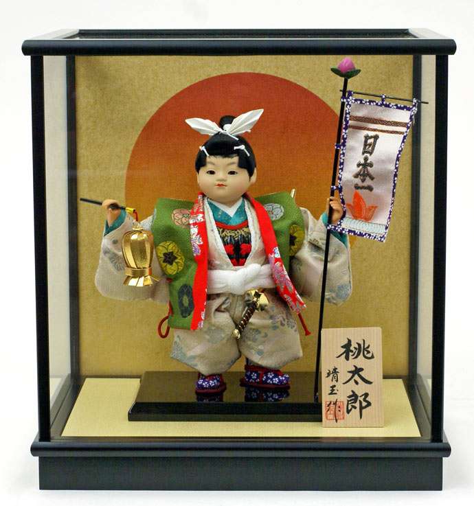 昭和レトロ 木目込み武者人形 日本一旗 桃太郎風 20cm 端午の節句 12ao-5momo.jpg