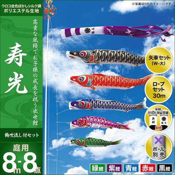 こいのぼり 庭園用 キング印 鯉幟 2019年新作 寿光 8m 5匹8点セット