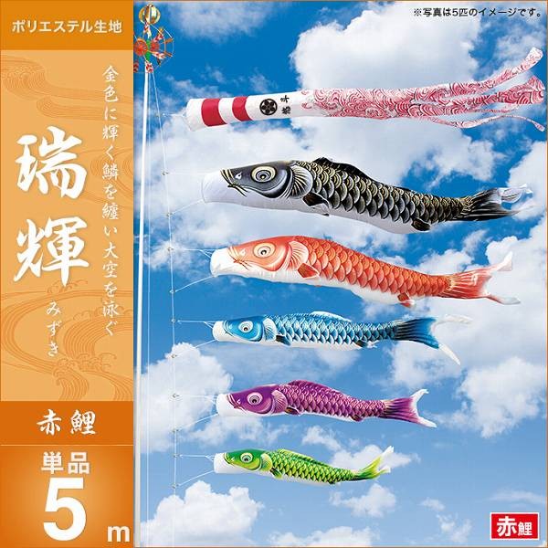 こいのぼり 庭園用 キング印 鯉幟 2019年新作 瑞輝 赤鯉5m 単品 代引き
