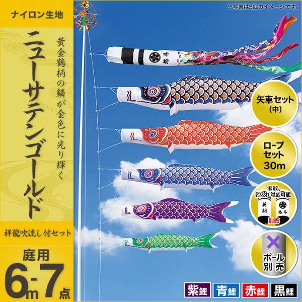こいのぼり 庭園用 キング印 鯉幟 2019年新作 ニューサテンゴールド 6m