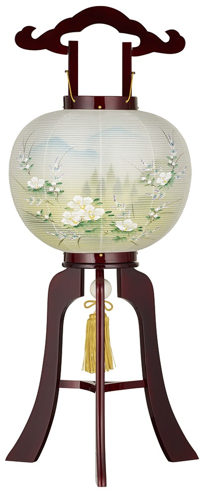 盆提灯 置き提灯 銘木工芸行灯 華の黒檀調 11号40W 絹二重絵