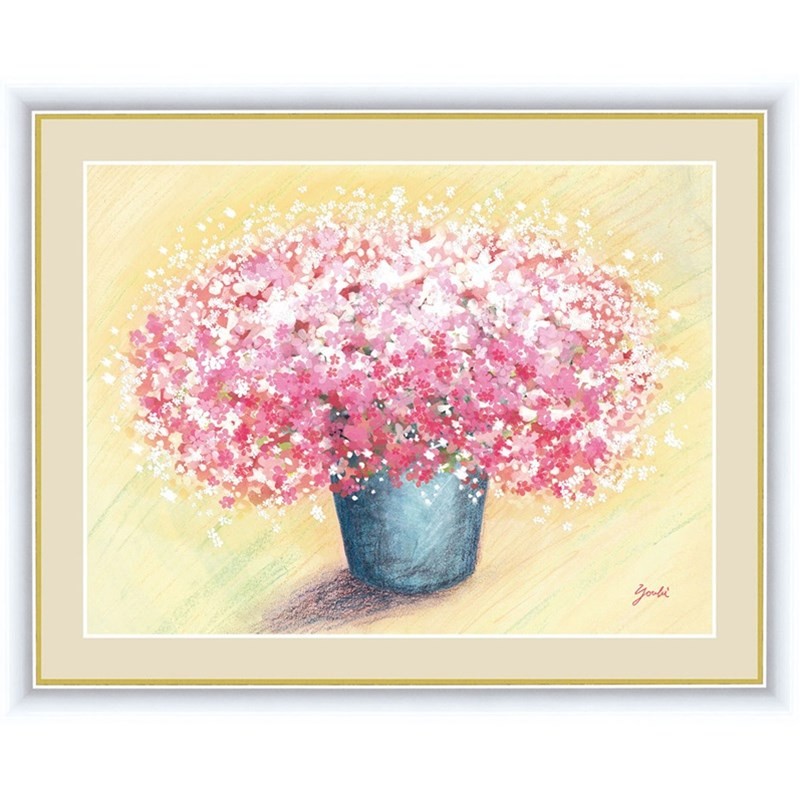 インテリアアート額絵 日本画 可愛いピンクのブーケ 20×15cm 洋 美