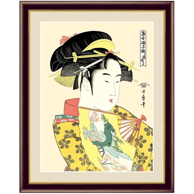 現代モダン浮世絵 粋 美人画 日本の名画 道成寺 42×34ｃｍ 喜多川歌麿 新絹本 木製フレーム アクリルカバー F4