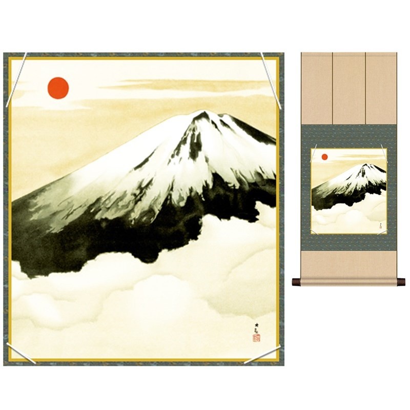 横山大観　霊峰富士　掛軸　掛け軸 横山大観 「 霊峰富士 」 リトグラフ版画 複製掛軸 桐箱入り