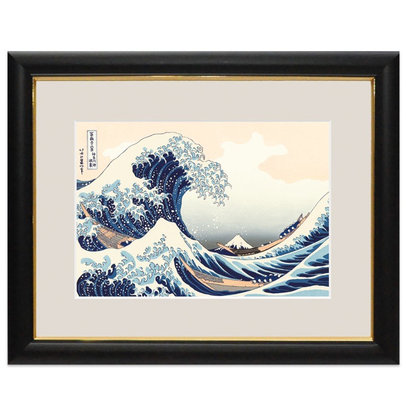 浮世絵 風景画 額飾り 神奈川沖浪裏 葛飾北斎 額：木製 前面アクリル 