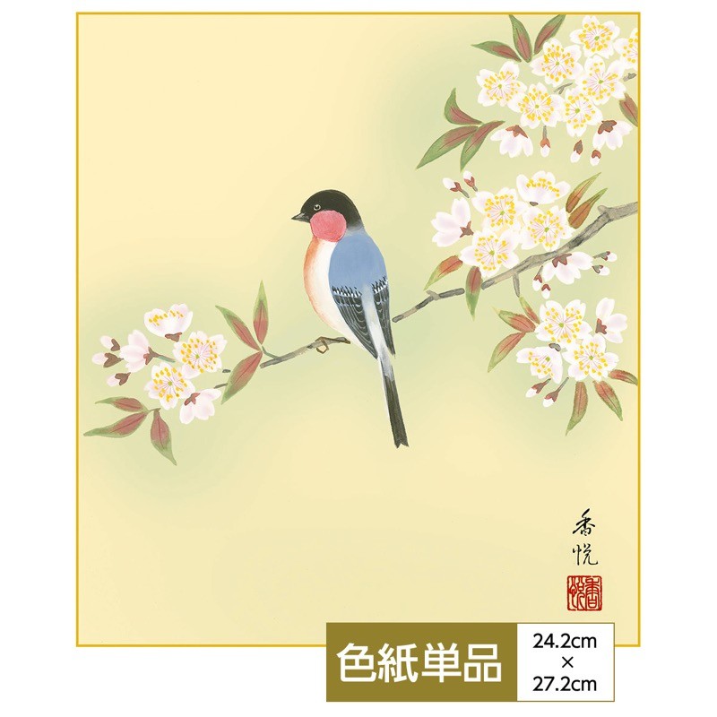 花鳥山水画 手彩特色工芸色紙 四季セットシリーズ 花鳥四趣 桜に瑠璃鳥