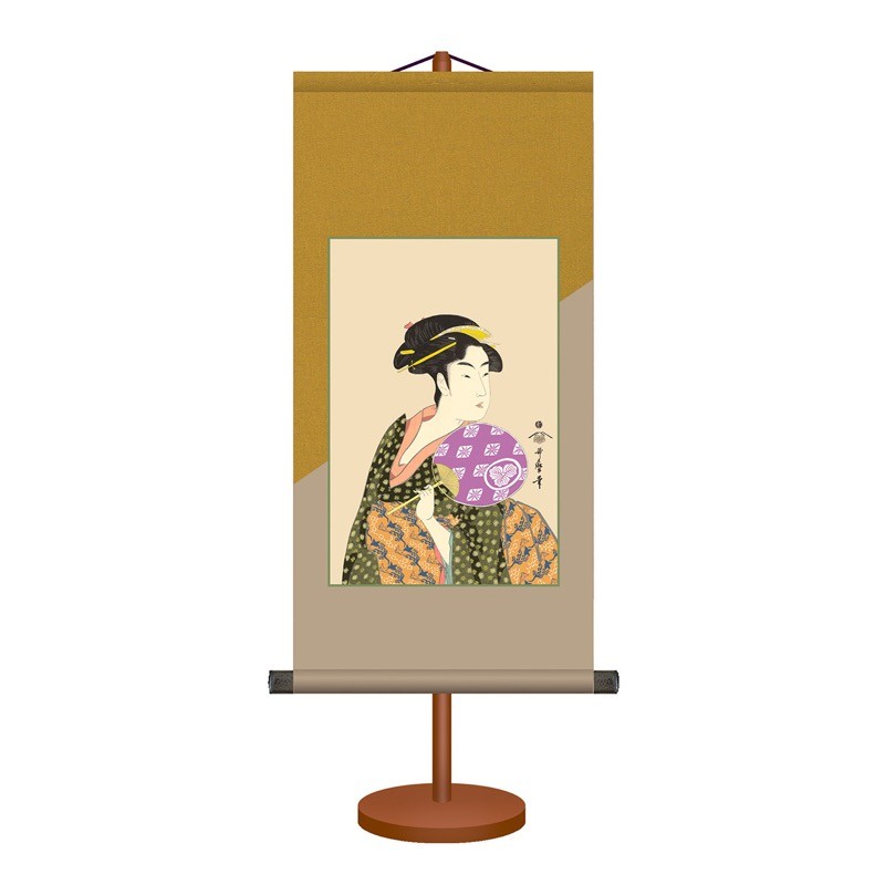 浮世絵 和風モダン掛軸 美人画 団扇を持つおひさ 喜多川歌麿 化粧箱