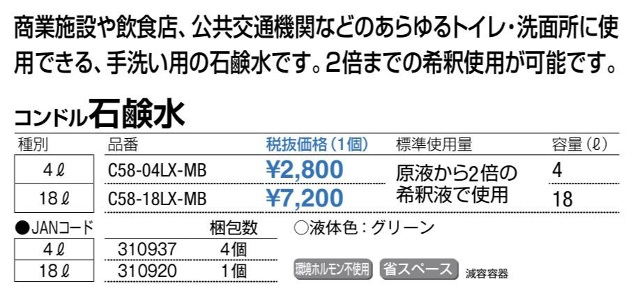 コンドル (手洗い用洗剤)石鹸水 18L C5818LXMB : 晃栄産業 Yahoo!店