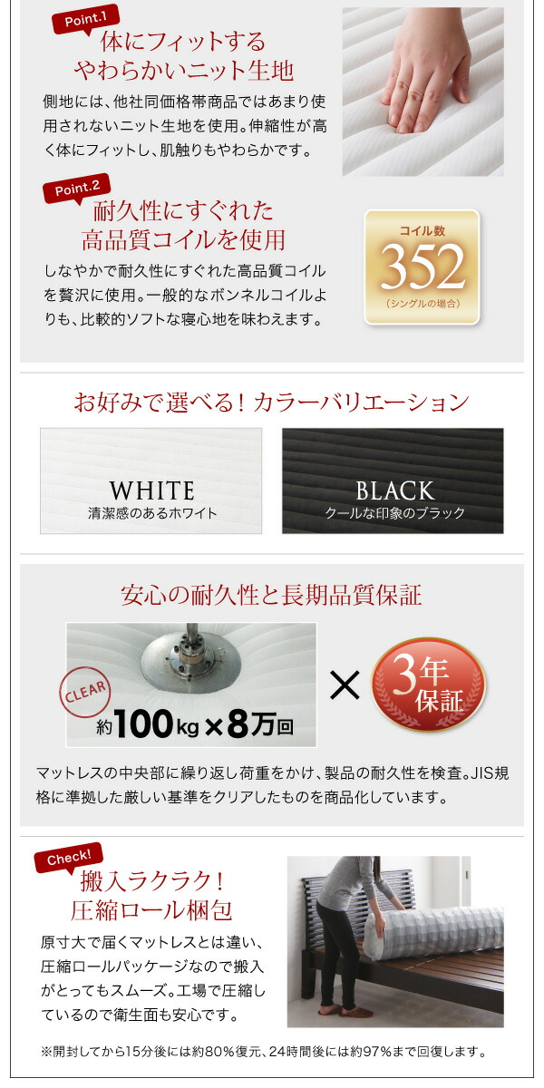 棚・コンセント付きフロアベッド スタンダードポケットコイルマットレス付き ダブル 組立設置付_13