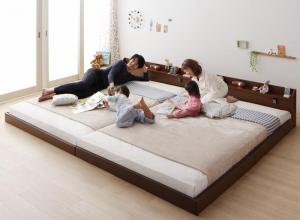 棚・照明・コンセント付ロング丈連結ベッド ボンネルコイルマットレス付き クイーン(SS×2) ロング丈