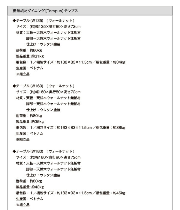 ダイニングテーブル ダイニング 総無垢材ダイニングシリーズ ダイニングテーブル単品 ウォールナット W160_15