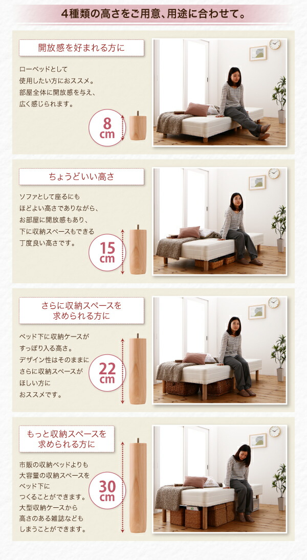 ショート丈分割式 脚付きマットレスベッド ボンネル お買い得ベッドパッド・シーツは別売り セミシングル ショート丈 脚8cm_8