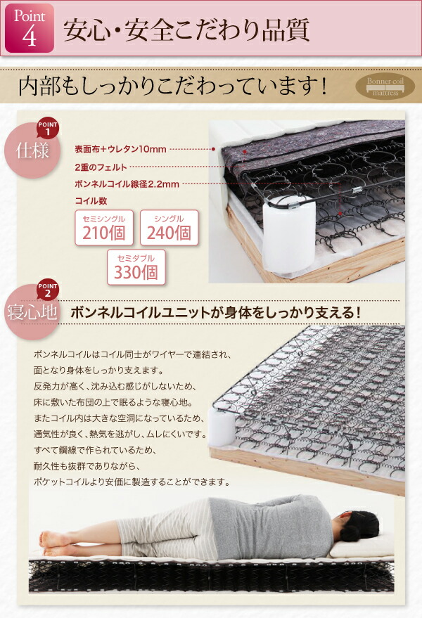 ショート丈分割式 脚付きマットレスベッド ボンネル お買い得ベッドパッド・シーツは別売り セミシングル ショート丈 脚8cm_9