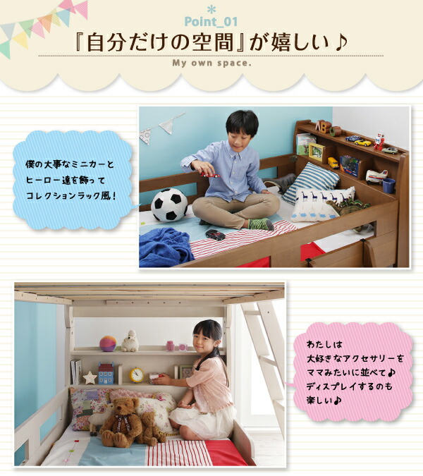 子どもが喜ぶ・棚・コンセント付きロータイプ二段ベッド 専用別売品(2