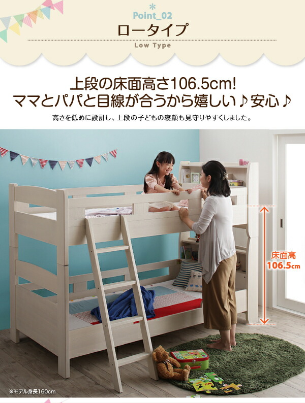 子どもが喜ぶ・棚・コンセント付きロータイプ二段ベッド 専用別売品(2