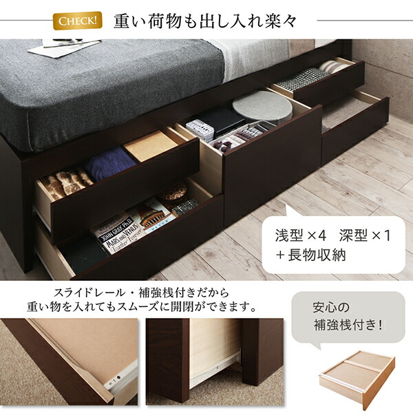 国産 多機能頑丈すのこチェストベッド 薄型抗菌国産ポケットコイルマットレス付き セミダブル 【Inclined】