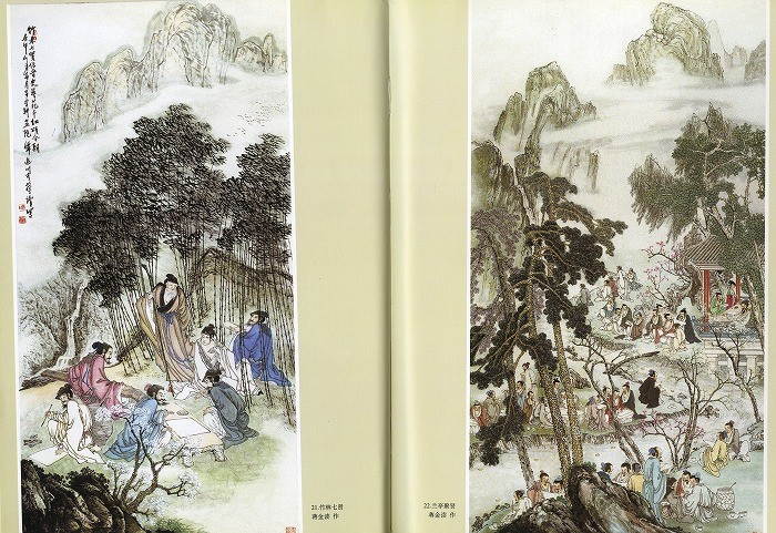 【真作】絵画　短冊2枚　竹と月の水墨画　風流な日本画の美　美しい筆致　V166 真作】絵画 短冊2枚 竹と月の水墨画 風流な日本画の美 美しい