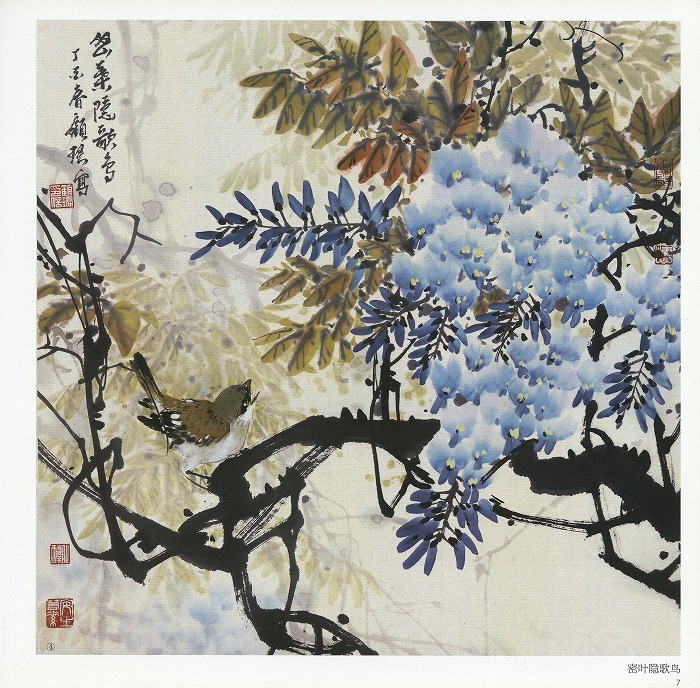 中国の花鳥画 「開到紫藤芳事盡」水墨画 肉筆画真跡保証あります