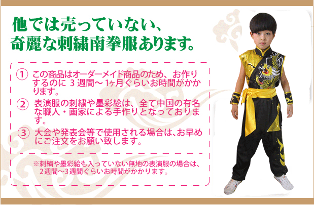 南拳 / 南拳服 / 南拳表演服 / カンフー服 / 武術服 / 演舞服 / 武術