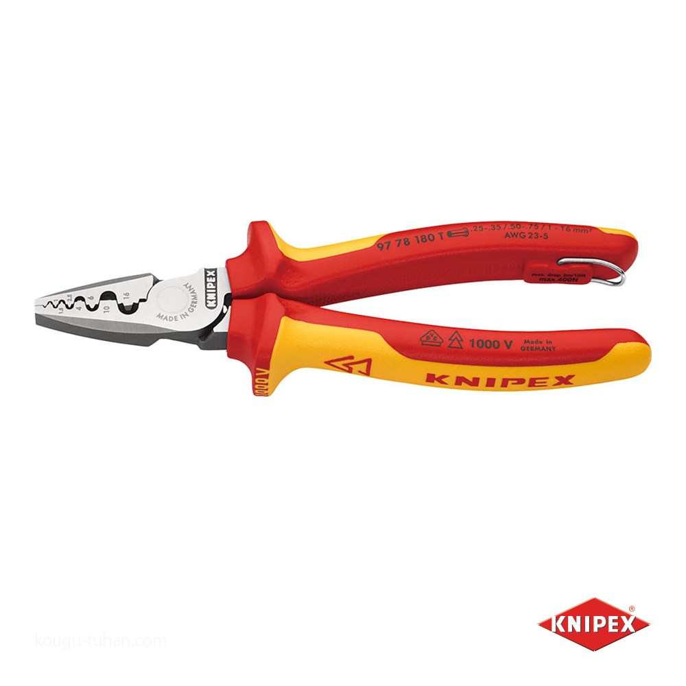 KNIPEX 9778 180TBK 絶縁圧着ペンチ 落下防止 (BK) :4003773081883:工具通販