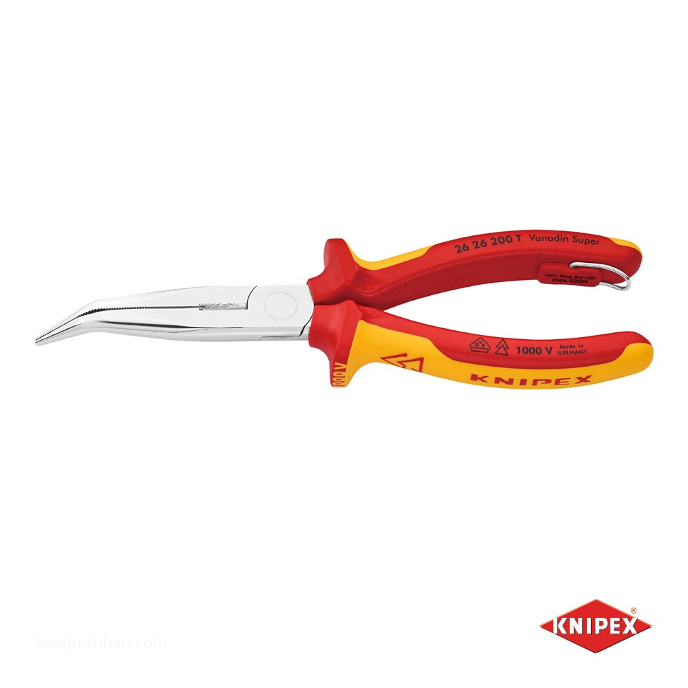 KNIPEX 2626 200TBK 絶縁先曲ラジオペンチ落下防止(BK) :4003773081807:工具通販