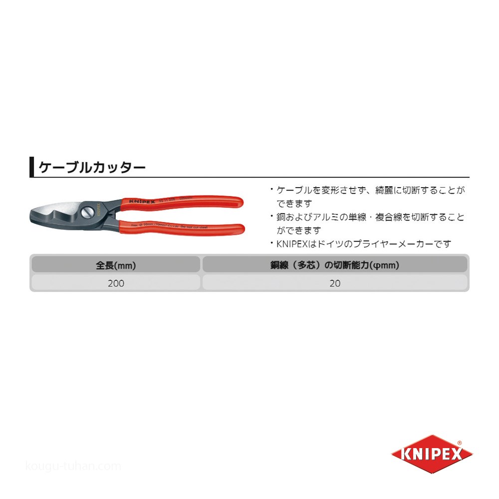 KNIPEX 9511-200 ケーブルカッター (SB)｜kougu-tuhan｜02