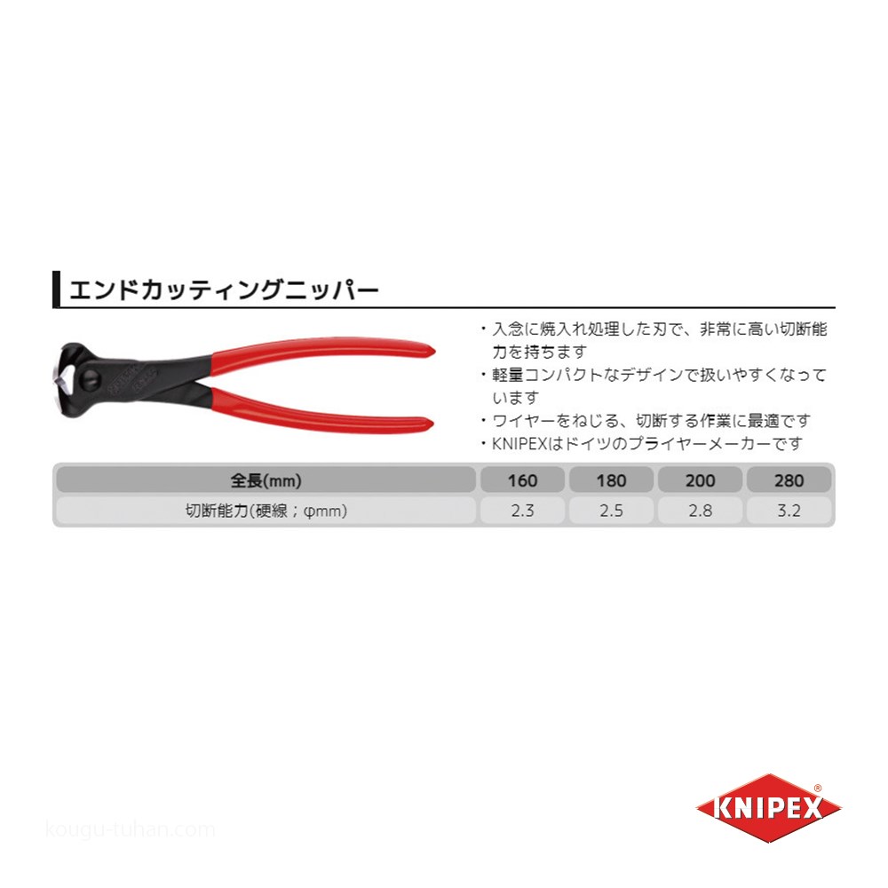 KNIPEX 6801-200 エンドカッティングニッパー (SB)｜kougu-tuhan｜02
