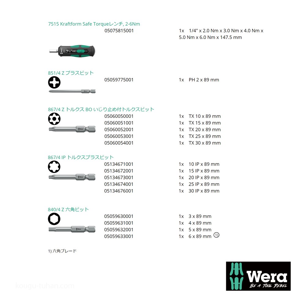 Wera 7515/16 SafeTorque トルクドライバー(2-6Nm)セット : 工具通販 