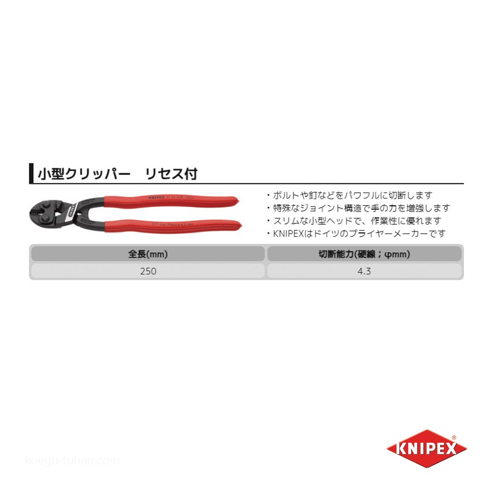 KNIPEX 7131-250 小型クリッパー リセスツキ(SB) : 4003773079668