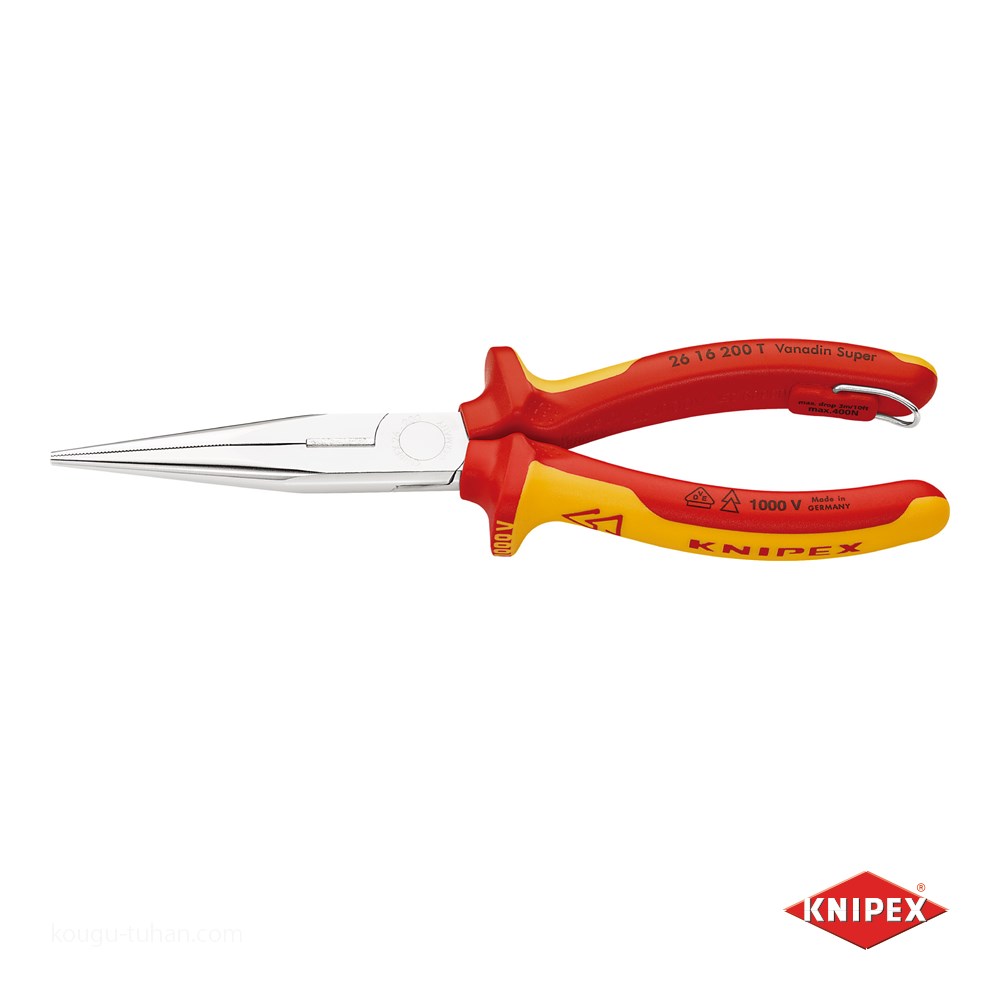 KNIPEX 2616-200TBK 絶縁先長ラジオペンチ落下防止(BK 