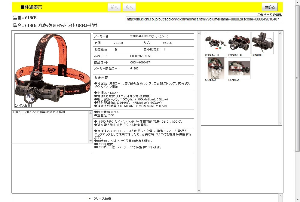 ストリームライト 61305 プロタックUSBヘッドライト USBコード付