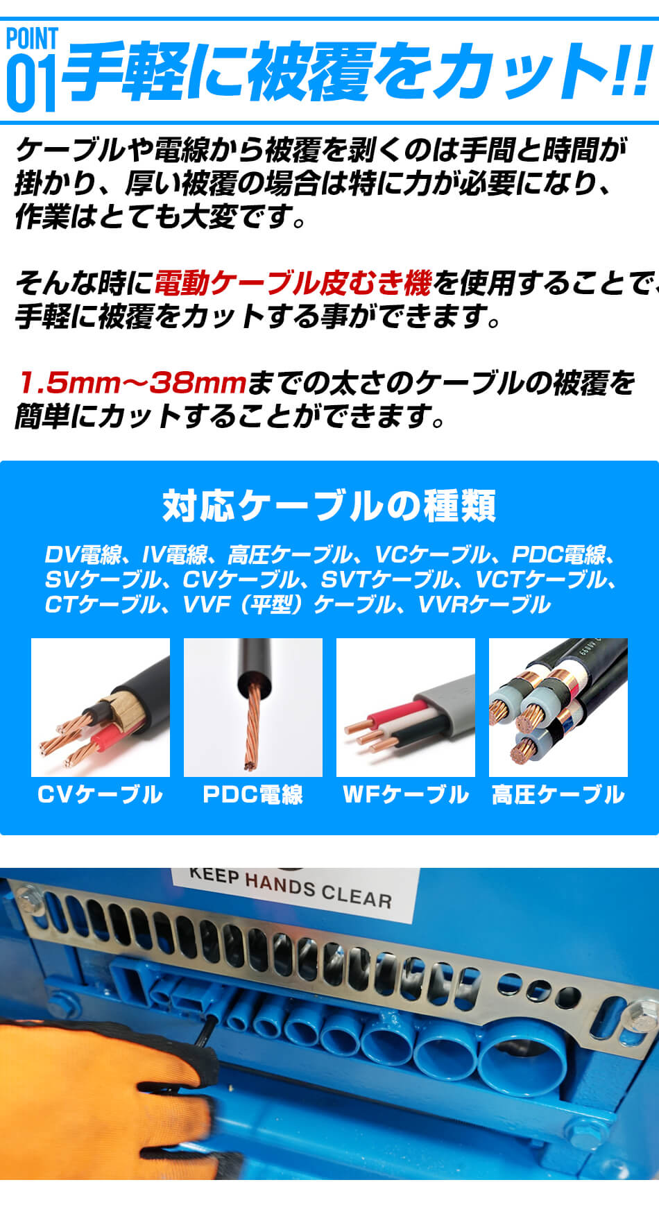 電線皮むき機 電動 剥線機1.5〜38mm対応 - 2