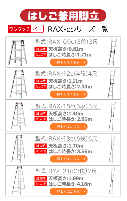 脚立 はしご兼用脚立 RAX-15c 5段5尺 ワンタッチバー ハセガワ 長谷川