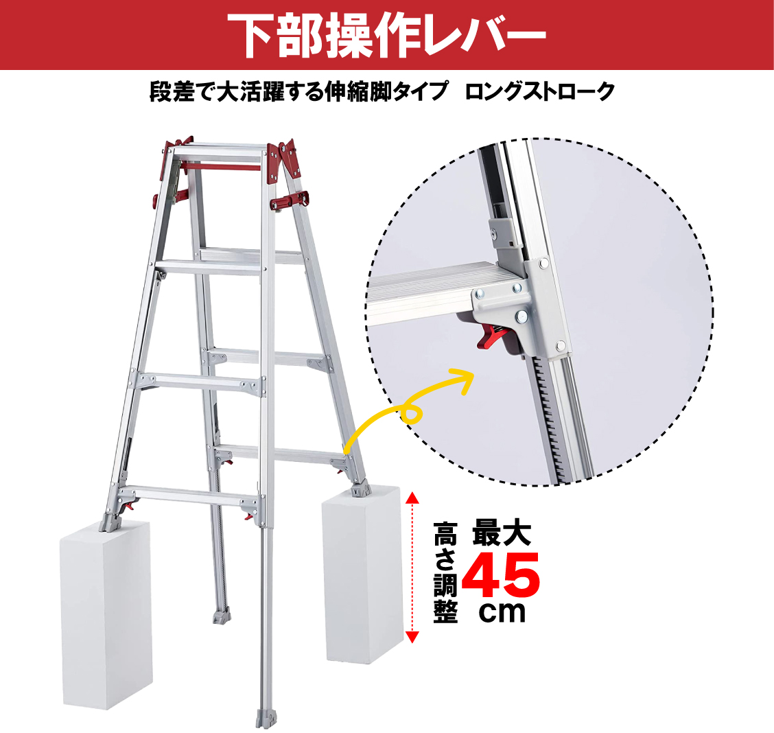 脚立 はしご兼用脚立 ロングストロークRYZL-15 ワンタッチバー