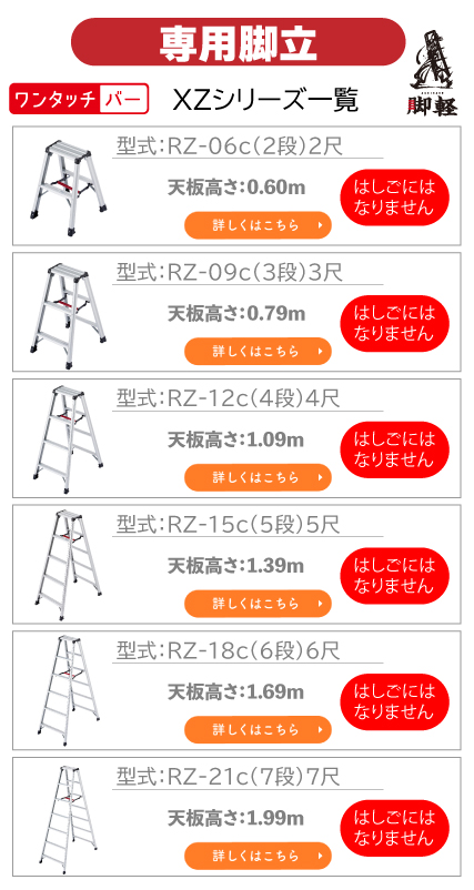 専用脚軽 RZ-12c 4段 4尺 ハセガワ 長谷川工業 hasegawawa : hg-17756