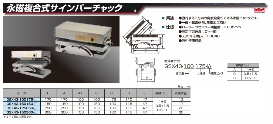 ギガ・セレクション 永磁複合式サインバーチャック GSX43-125250-C : k-giga-gsx43-125250-c :  工具屋さんYahoo!店 - 通販 - Yahoo!ショッピング その他DIY、業務、産業用品