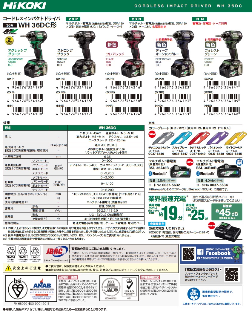 【ポイント15倍】HiKOKI 36V コードレスインパクトドライバ WH36DC (NNR) フレアレッド (57801626) (蓄電池・充電器・ケース別売)｜kouguyasan｜03